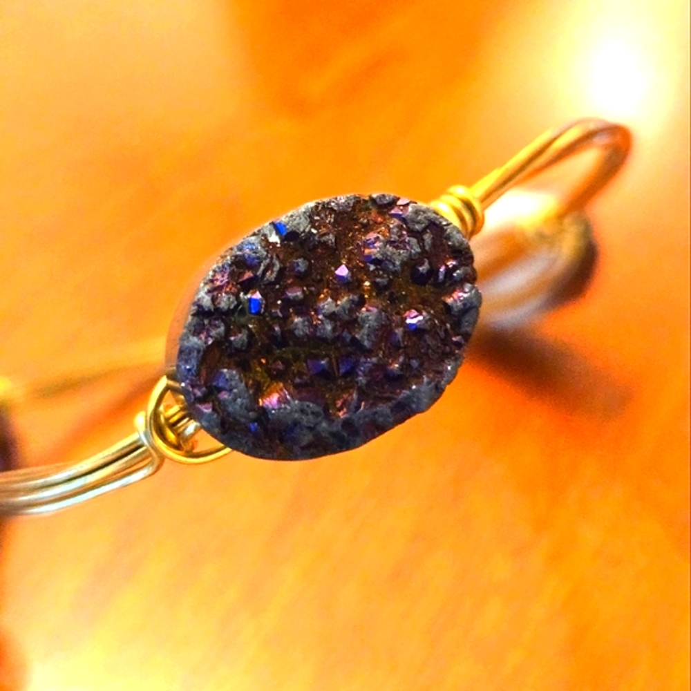 Vintage Gold and Purple Wire Wrap Druzy Bracelet